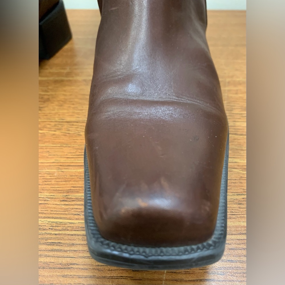 Croft & Barrow Brown Braided Leather Square Toe Tall Boots Zipper Closure SZ 10 - Picture 5 of 13